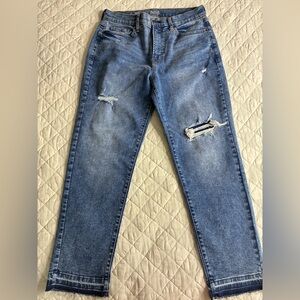 a.n.a Women's Distressed Blue Straight Leg Jeans